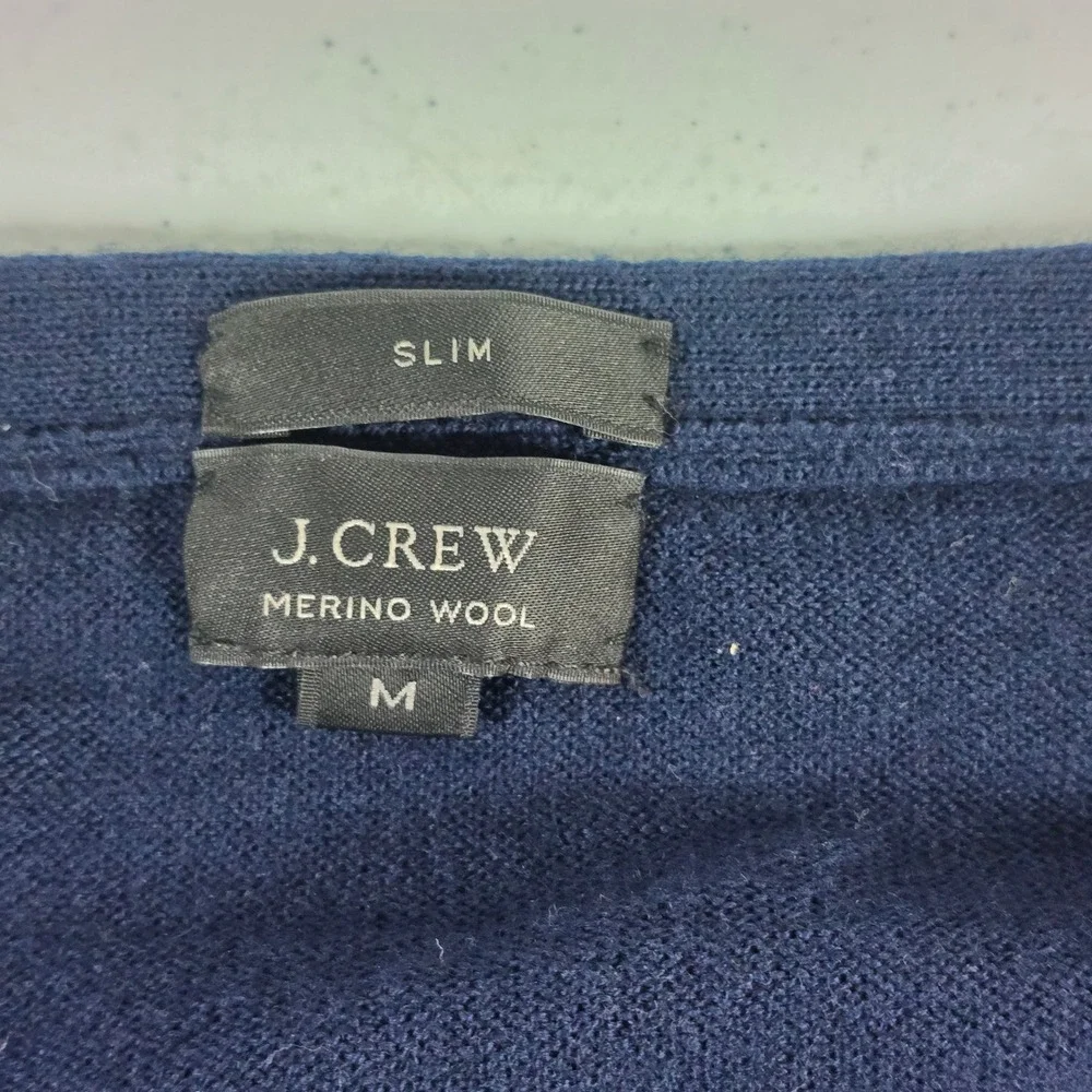 J.Crew Mens Navy Blue 100% Merino Wool Slim Fit‎ V-Neck Cardigan Sweater 98310 M